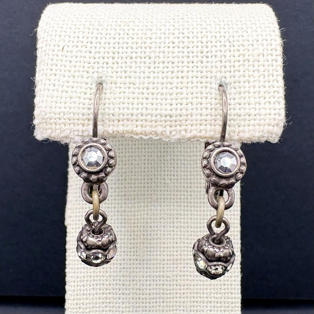 Kirks Folly Antique Silver Tone Crystal Dainty‎ Earrings Leverback Victorian